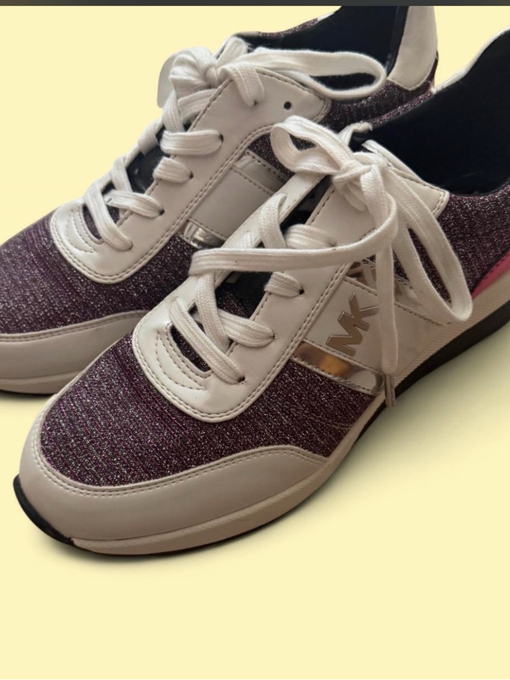 Michael Kors White & Plum Knit Lace-Up Sneaker